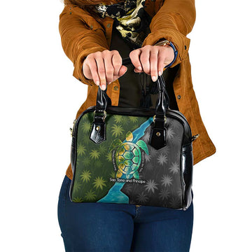 Sea Turtle Sao Tome and Principe Shoulder Handbag with Ocean Tide and Tropical Palm Design TS04