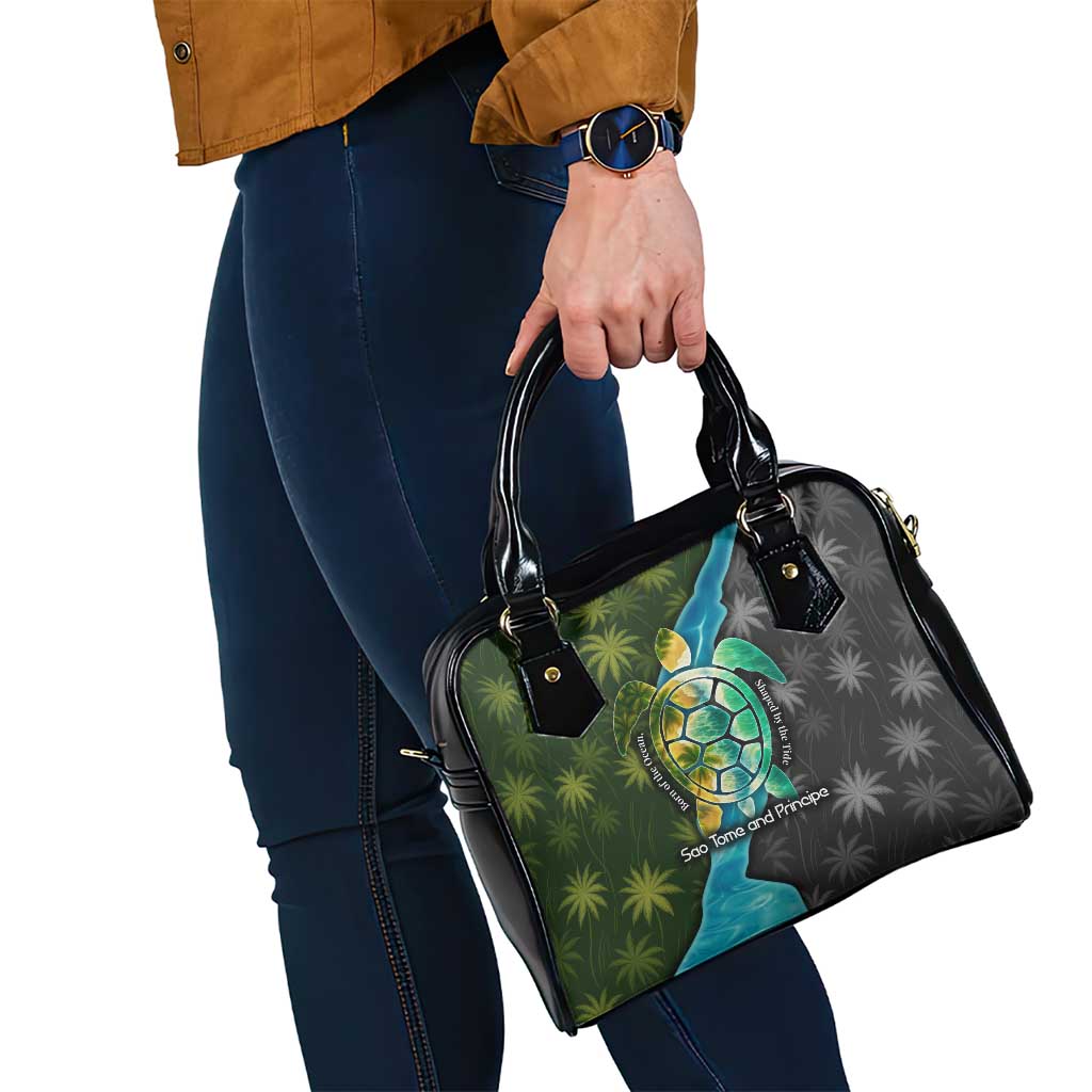 Sea Turtle Sao Tome and Principe Shoulder Handbag with Ocean Tide and Tropical Palm Design TS04