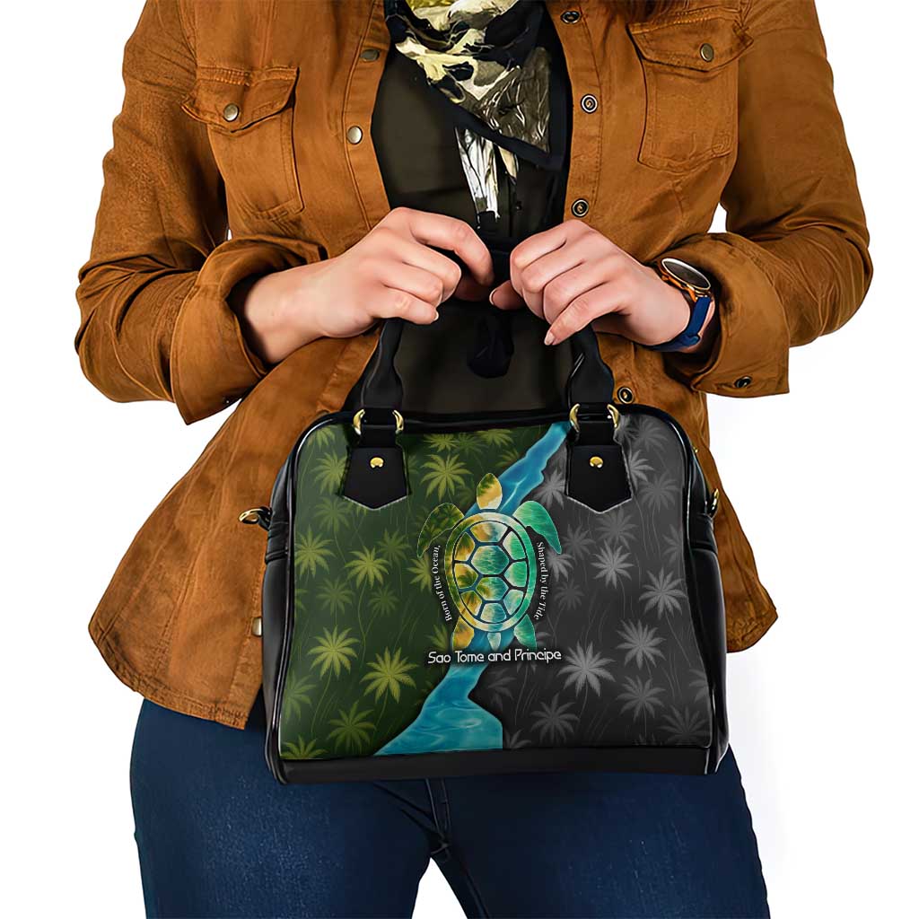 Sea Turtle Sao Tome and Principe Shoulder Handbag with Ocean Tide and Tropical Palm Design TS04