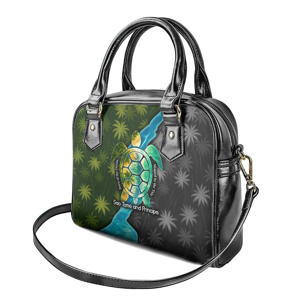 Sea Turtle Sao Tome and Principe Shoulder Handbag with Ocean Tide and Tropical Palm Design TS04