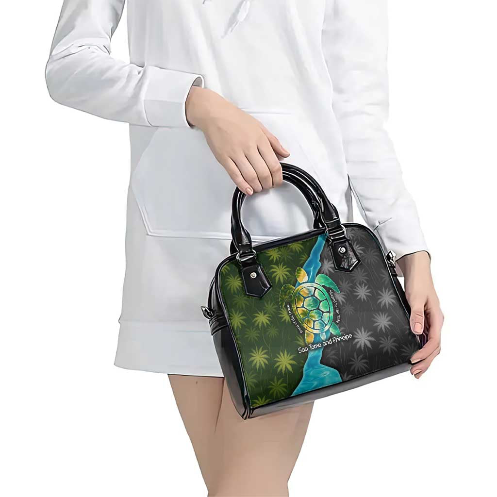 Sea Turtle Sao Tome and Principe Shoulder Handbag with Ocean Tide and Tropical Palm Design TS04