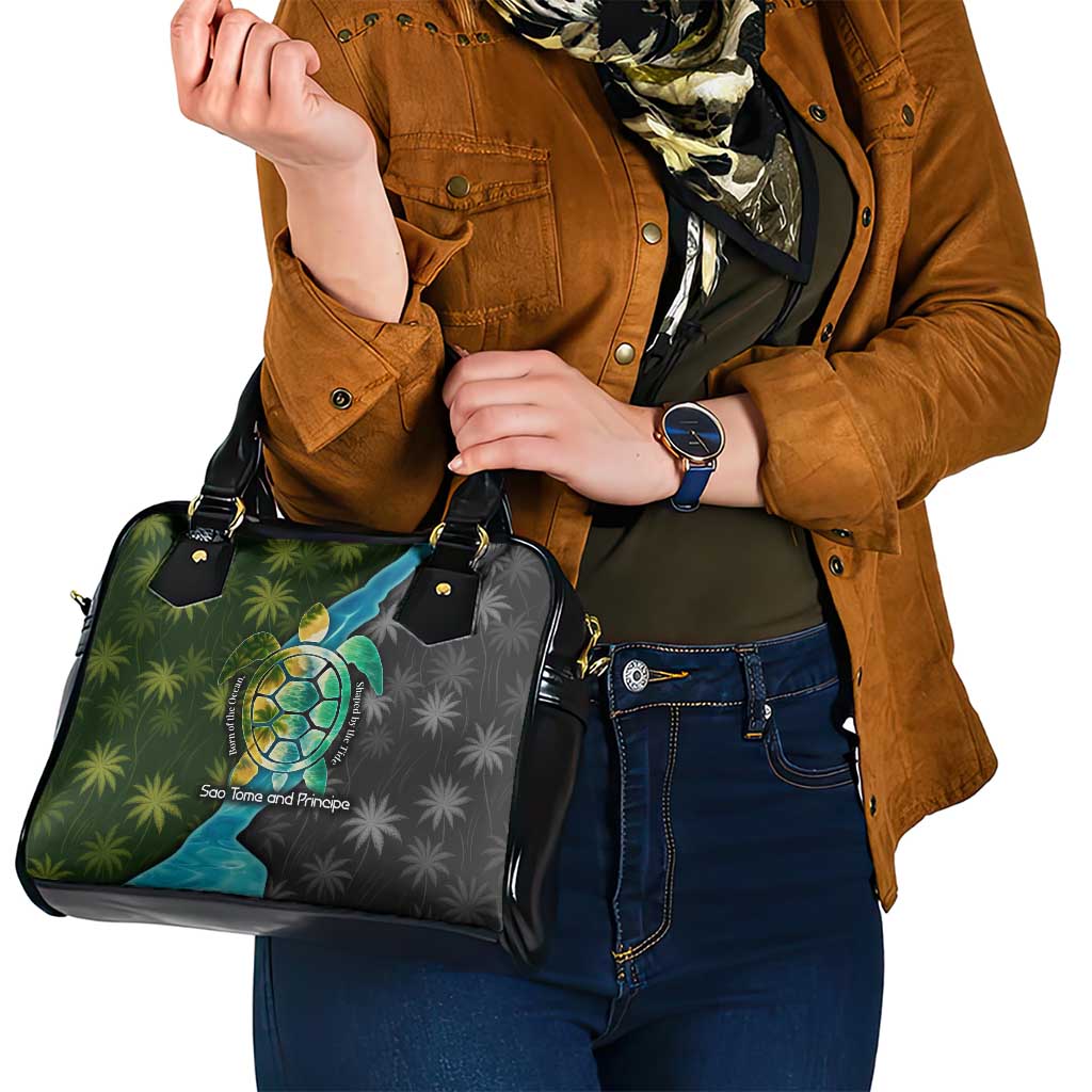 Sea Turtle Sao Tome and Principe Shoulder Handbag with Ocean Tide and Tropical Palm Design TS04
