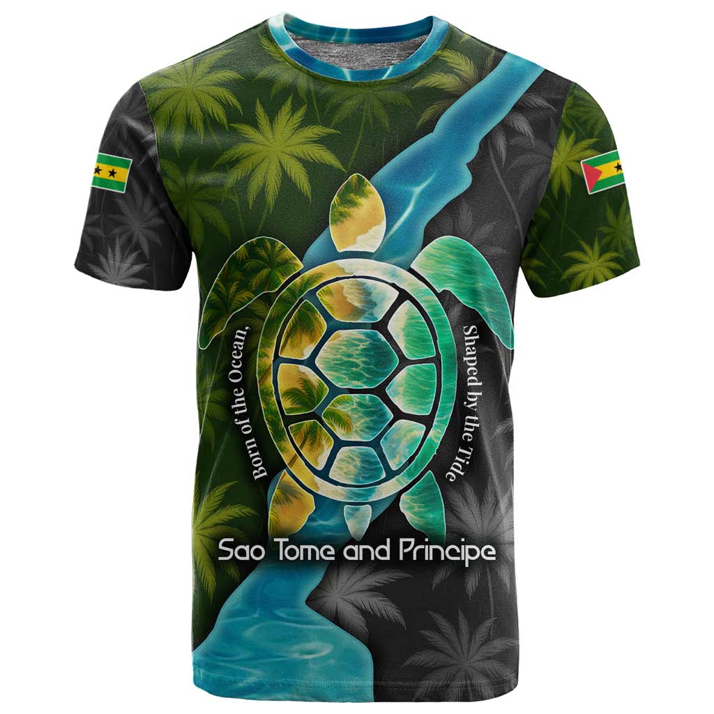 Sea Turtle Sao Tome and Principe T shirt Ocean Tide and Tropical Palm TS04