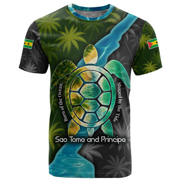 Sea Turtle Sao Tome and Principe T shirt Ocean Tide and Tropical Palm TS04