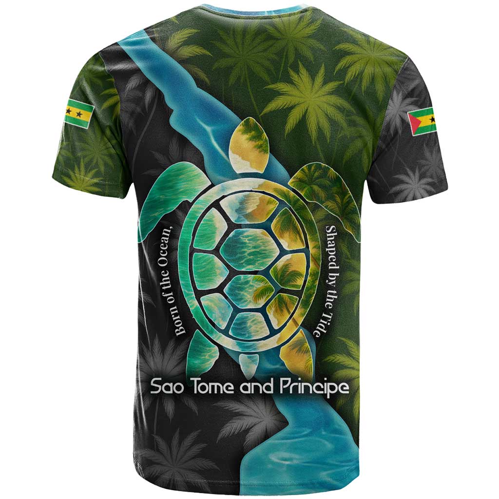 Sea Turtle Sao Tome and Principe T shirt Ocean Tide and Tropical Palm TS04