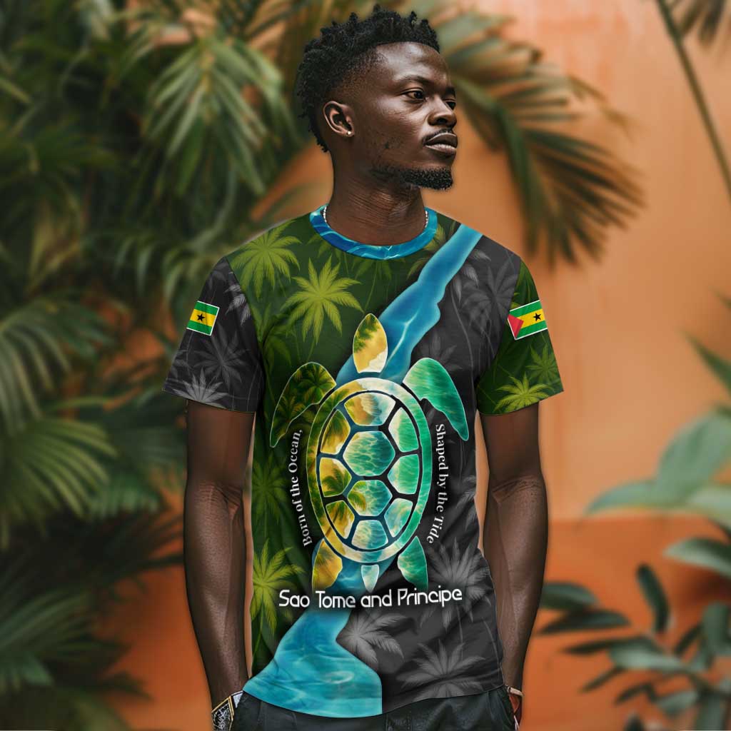 Sea Turtle Sao Tome and Principe T shirt Ocean Tide and Tropical Palm TS04