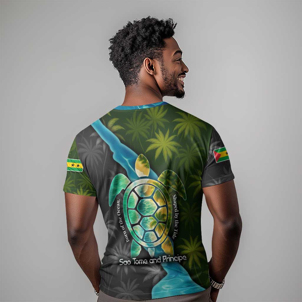 Sea Turtle Sao Tome and Principe T shirt Ocean Tide and Tropical Palm TS04