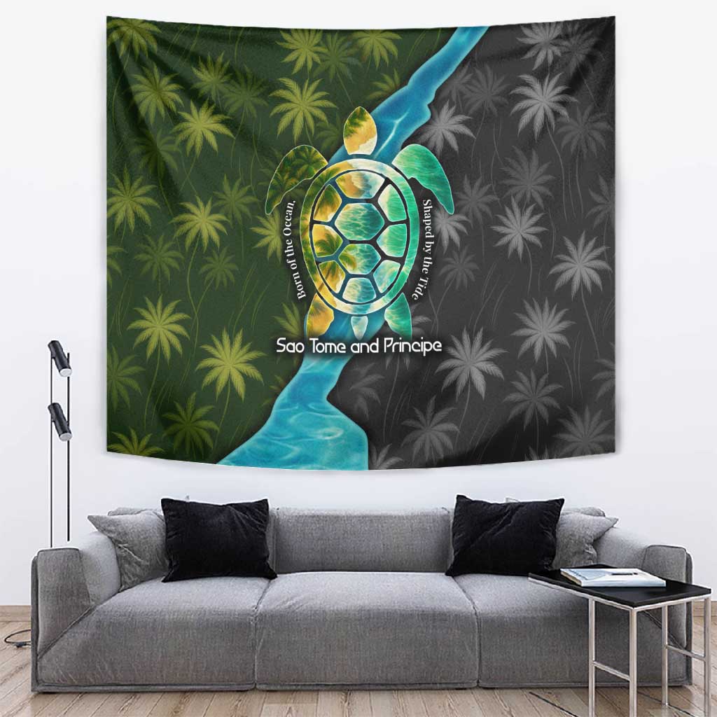 Sea Turtle Sao Tome and Principe Tapestry Ocean Tide and Tropical Palm TS04