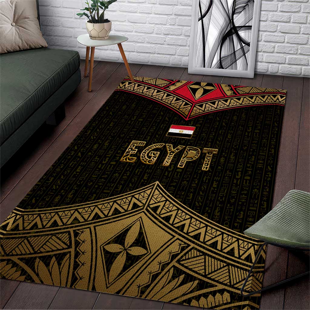 Ankh Eye of Horus Egypt Area Rug Ancient Black Gold Hieroglyph Spirit TS04