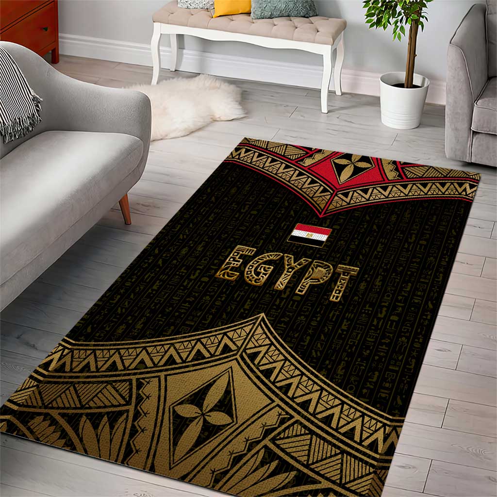 Ankh Eye of Horus Egypt Area Rug Ancient Black Gold Hieroglyph Spirit TS04