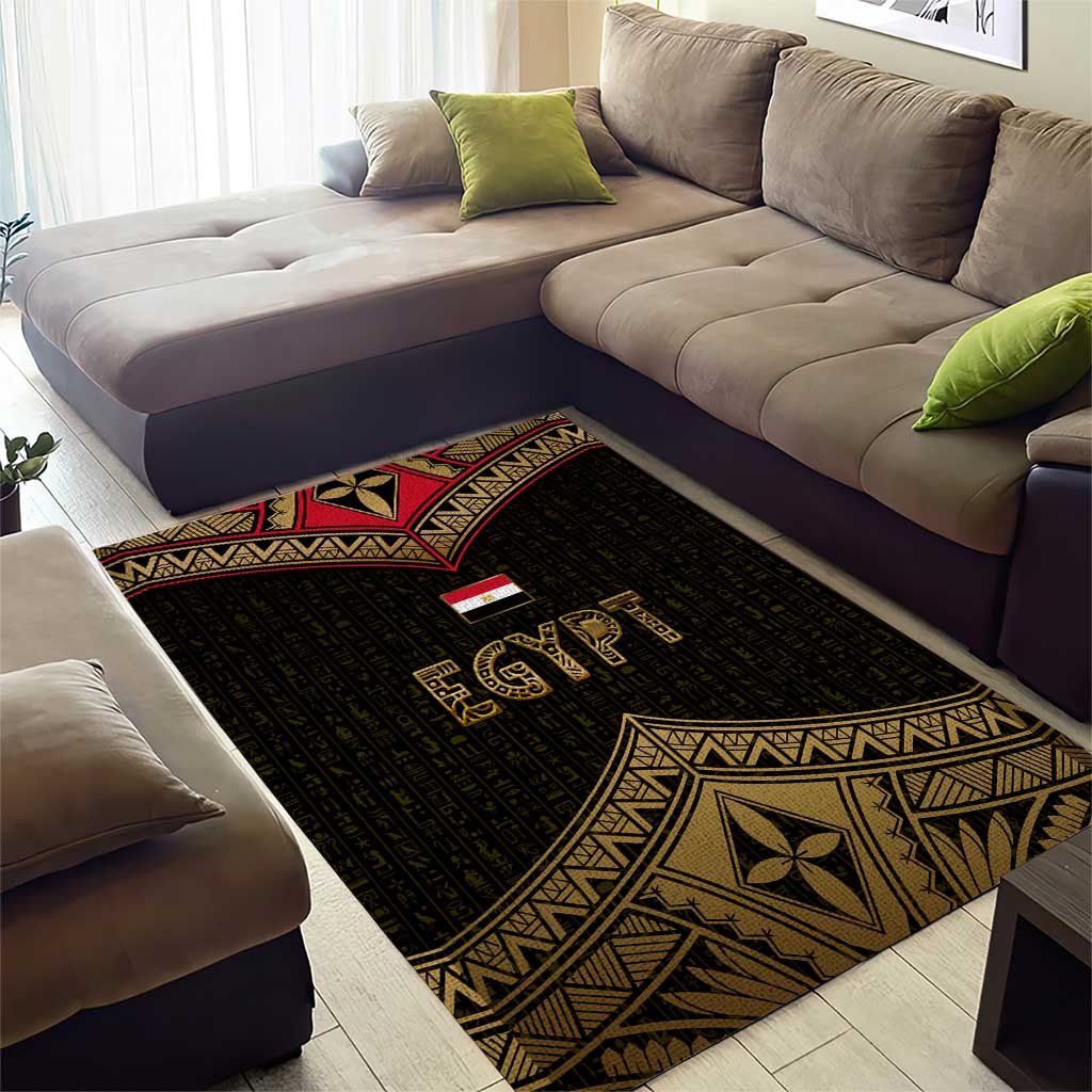 Ankh Eye of Horus Egypt Area Rug Ancient Black Gold Hieroglyph Spirit TS04