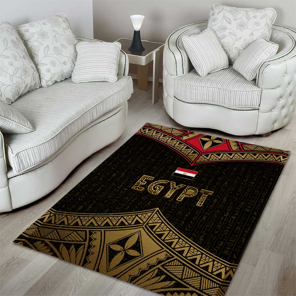 Ankh Eye of Horus Egypt Area Rug Ancient Black Gold Hieroglyph Spirit TS04