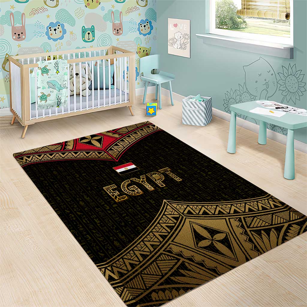 Ankh Eye of Horus Egypt Area Rug Ancient Black Gold Hieroglyph Spirit TS04