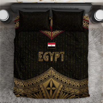 Ankh Eye of Horus Egypt Bedding Set Ancient Black Gold Hieroglyph Spirit TS04