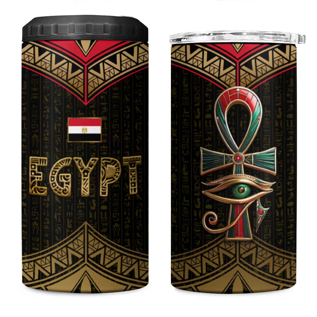 Ankh Eye of Horus Egypt 4 in 1 Can Cooler Tumbler Ancient Black Gold Hieroglyph Spirit TS04