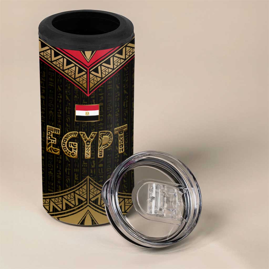 Ankh Eye of Horus Egypt 4 in 1 Can Cooler Tumbler Ancient Black Gold Hieroglyph Spirit TS04