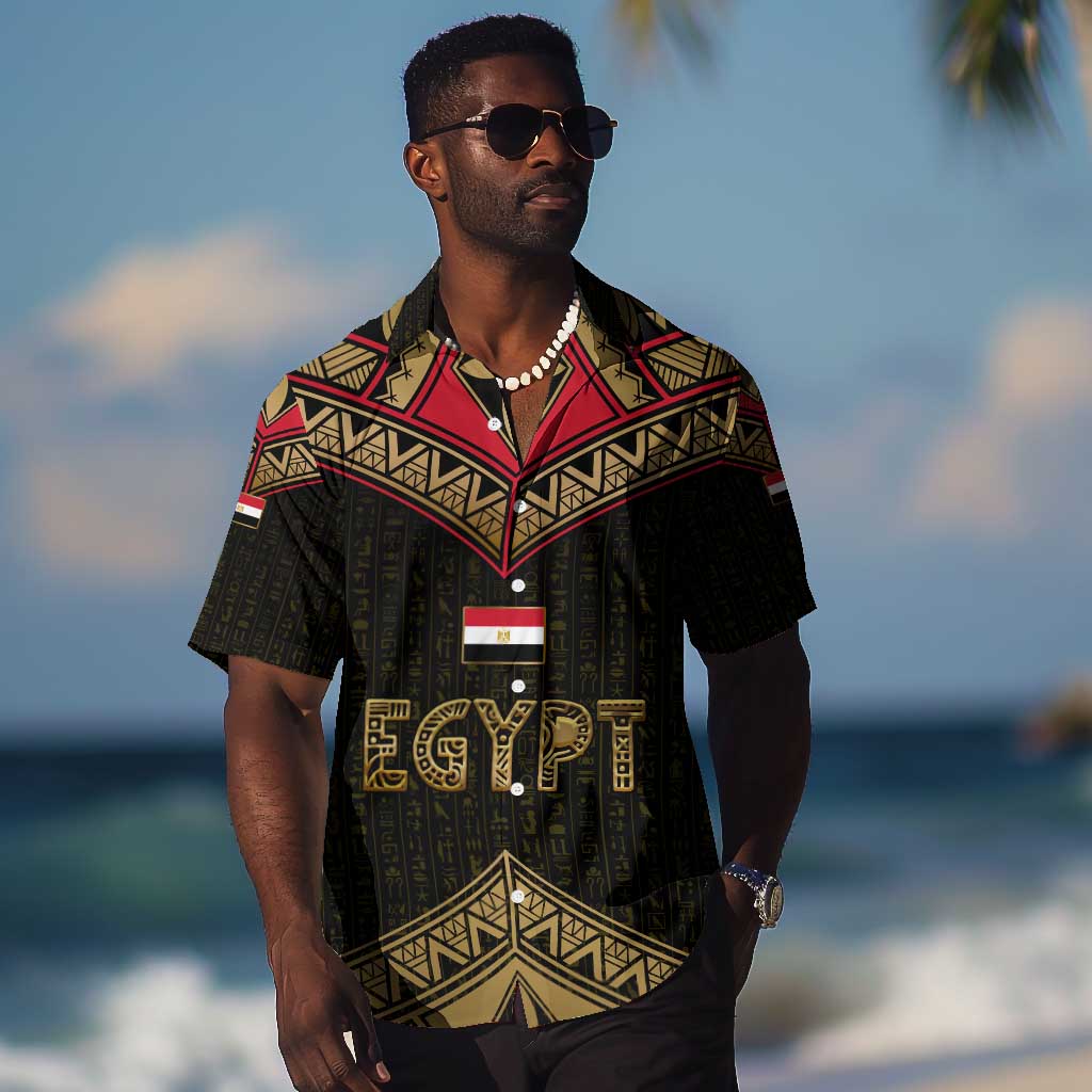 Ankh Eye of Horus Egypt Hawaiian Shirt Ancient Black Gold Hieroglyph Spirit TS04