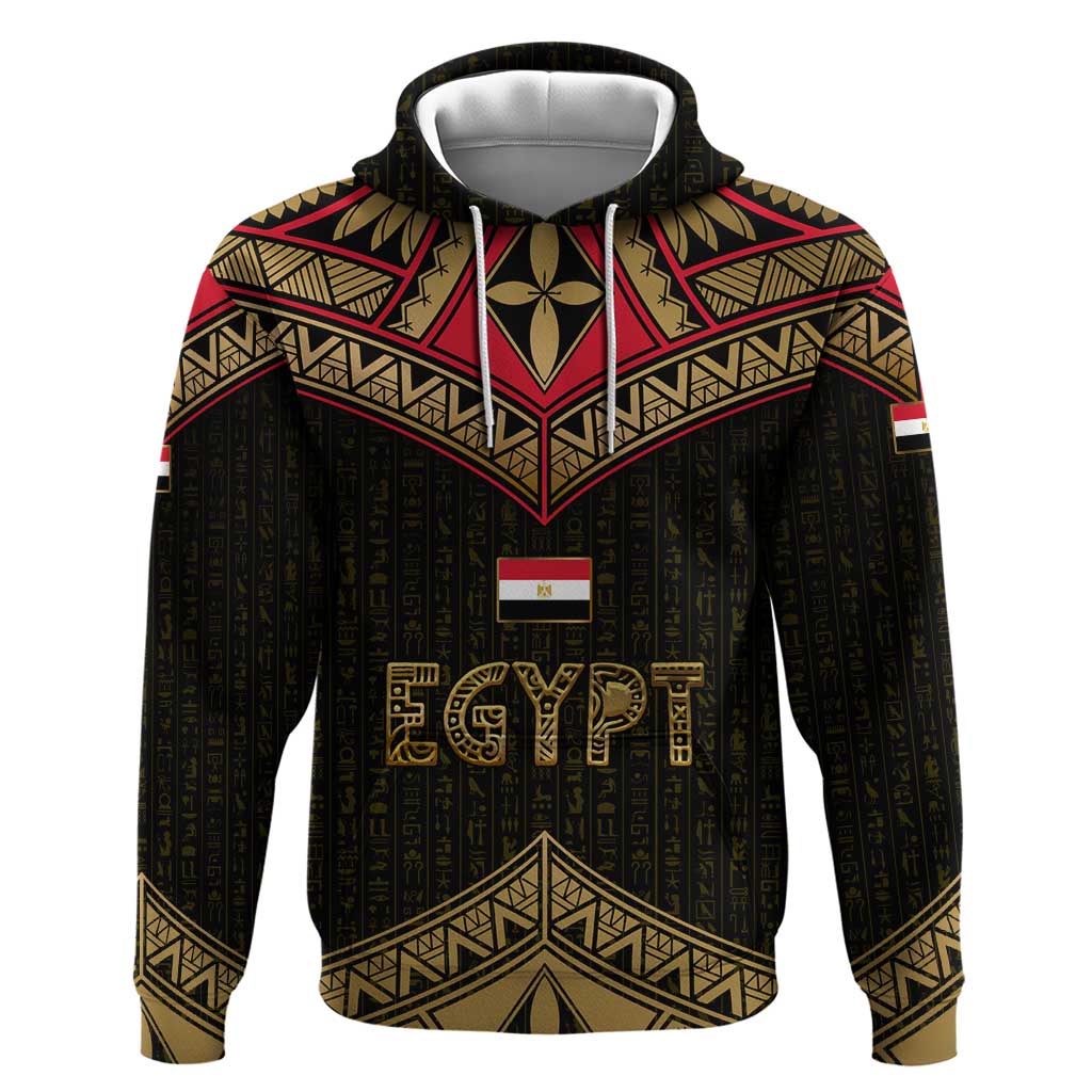 Ankh Eye of Horus Egypt Hoodie with Ancient Black Gold Hieroglyph Spirit TS04