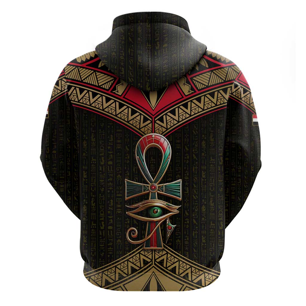 Ankh Eye of Horus Egypt Hoodie with Ancient Black Gold Hieroglyph Spirit TS04