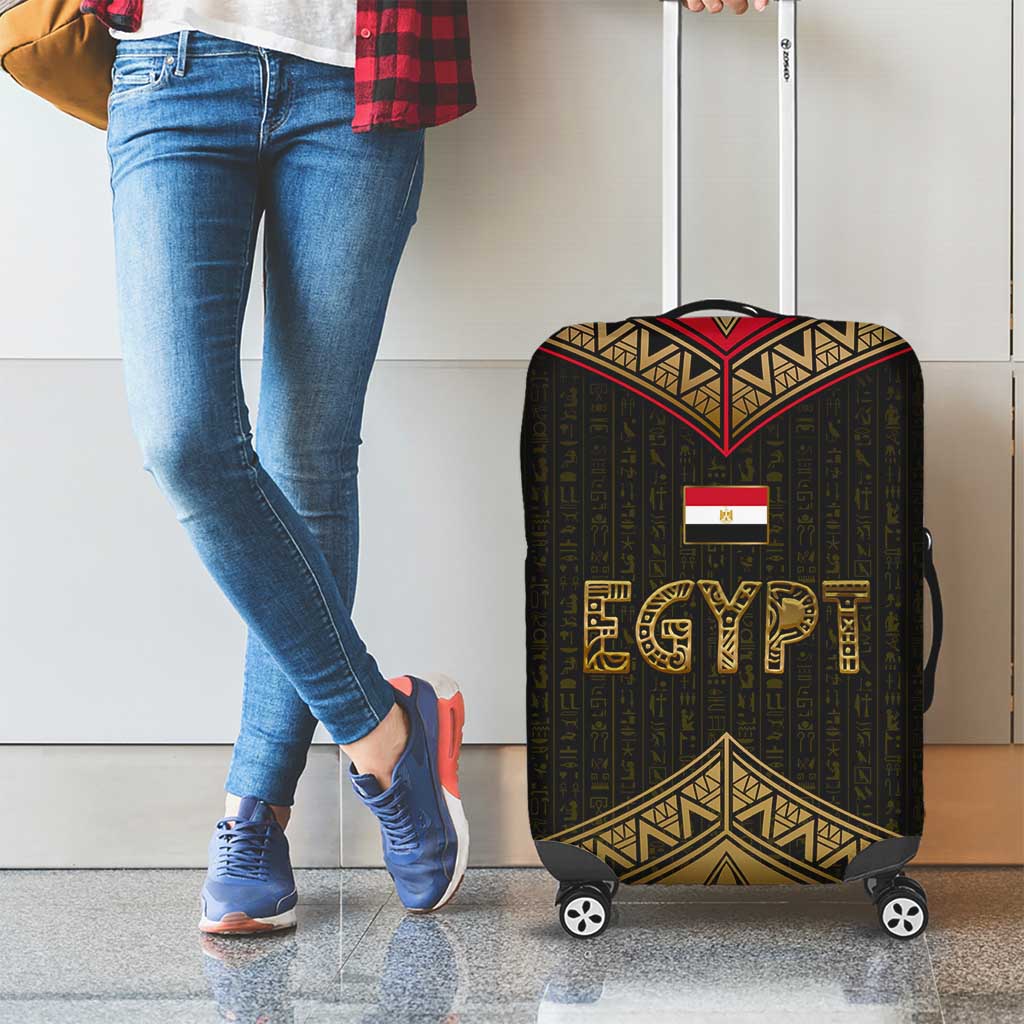 Ankh Eye of Horus Egypt Luggage Cover with Ancient Black Gold Hieroglyph Spirit TS04