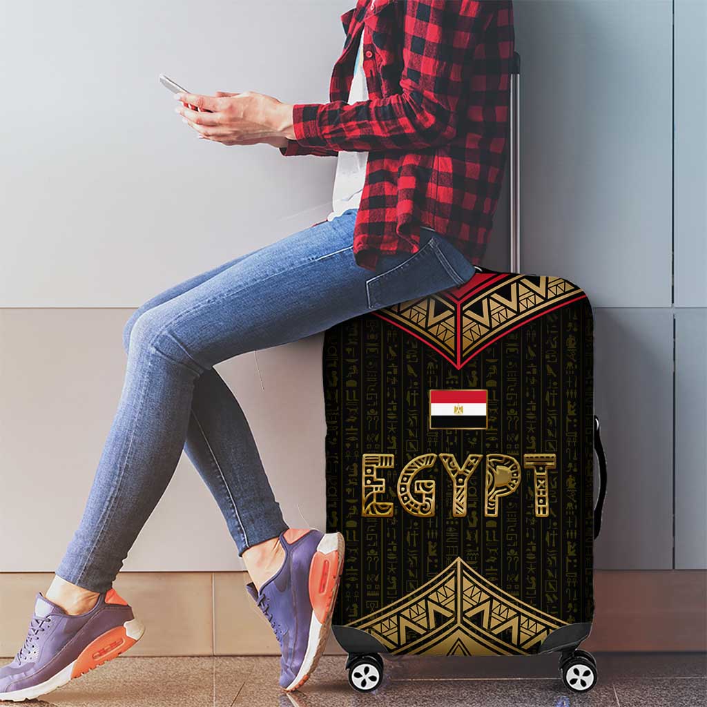 Ankh Eye of Horus Egypt Luggage Cover with Ancient Black Gold Hieroglyph Spirit TS04