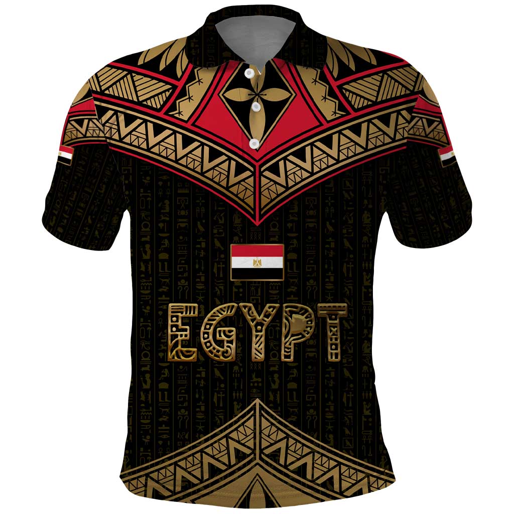 Ankh Eye of Horus Egypt Polo Shirt with Ancient Black Gold Hieroglyph Spirit TS04