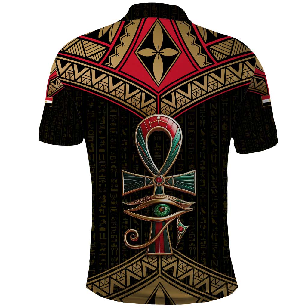 Ankh Eye of Horus Egypt Polo Shirt with Ancient Black Gold Hieroglyph Spirit TS04