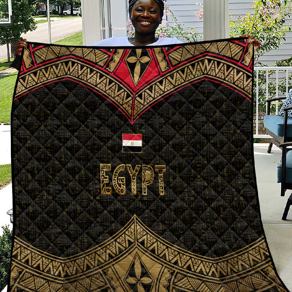 Ankh Eye of Horus Egypt Quilt Ancient Black Gold Hieroglyph Spirit TS04