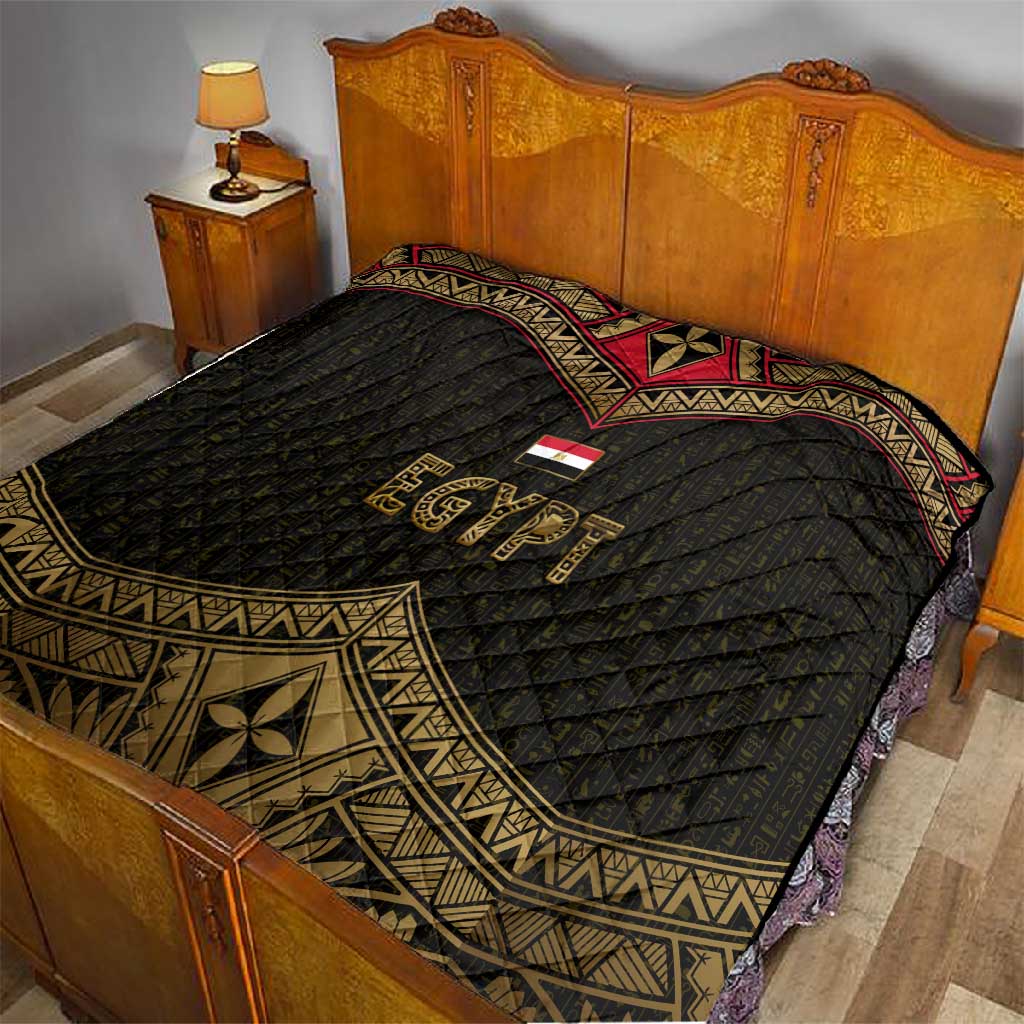 Ankh Eye of Horus Egypt Quilt Ancient Black Gold Hieroglyph Spirit TS04