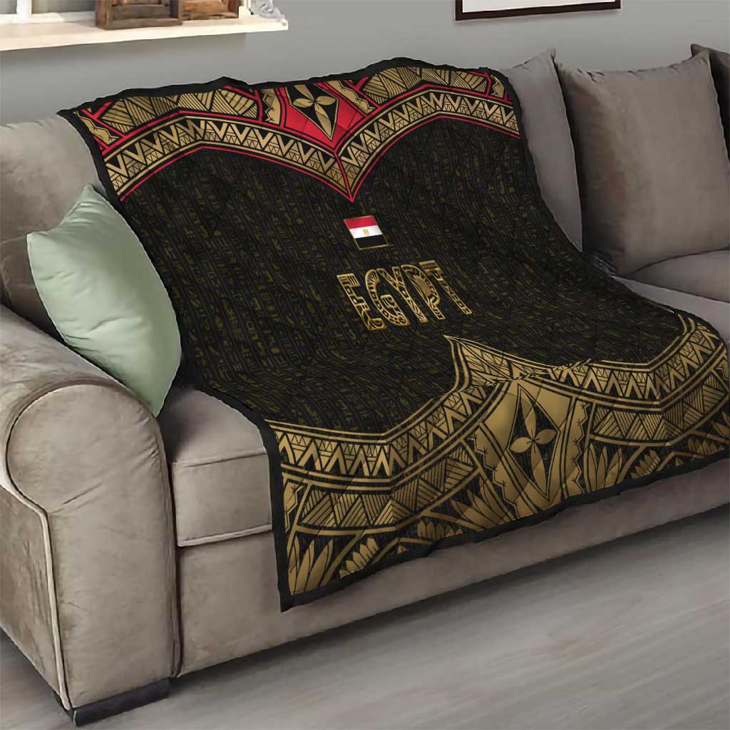 Ankh Eye of Horus Egypt Quilt Ancient Black Gold Hieroglyph Spirit TS04
