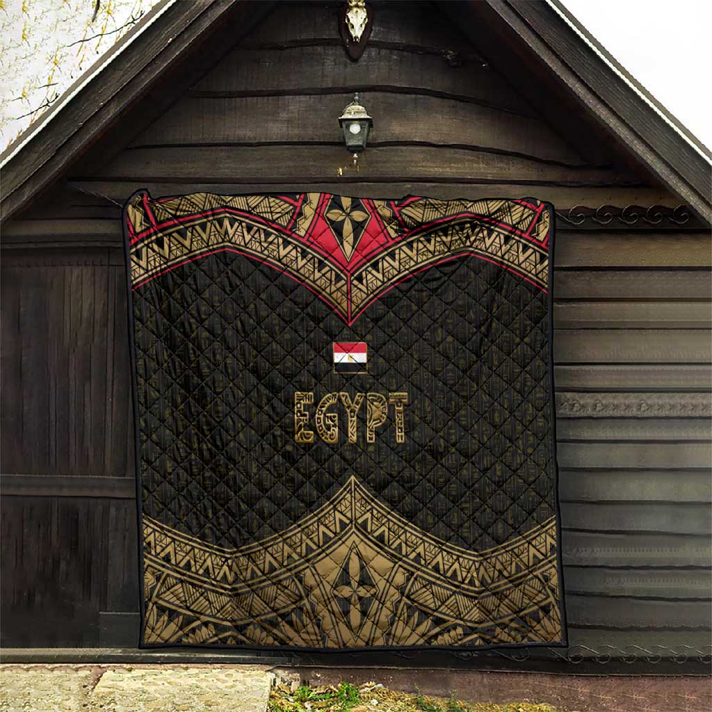 Ankh Eye of Horus Egypt Quilt Ancient Black Gold Hieroglyph Spirit TS04