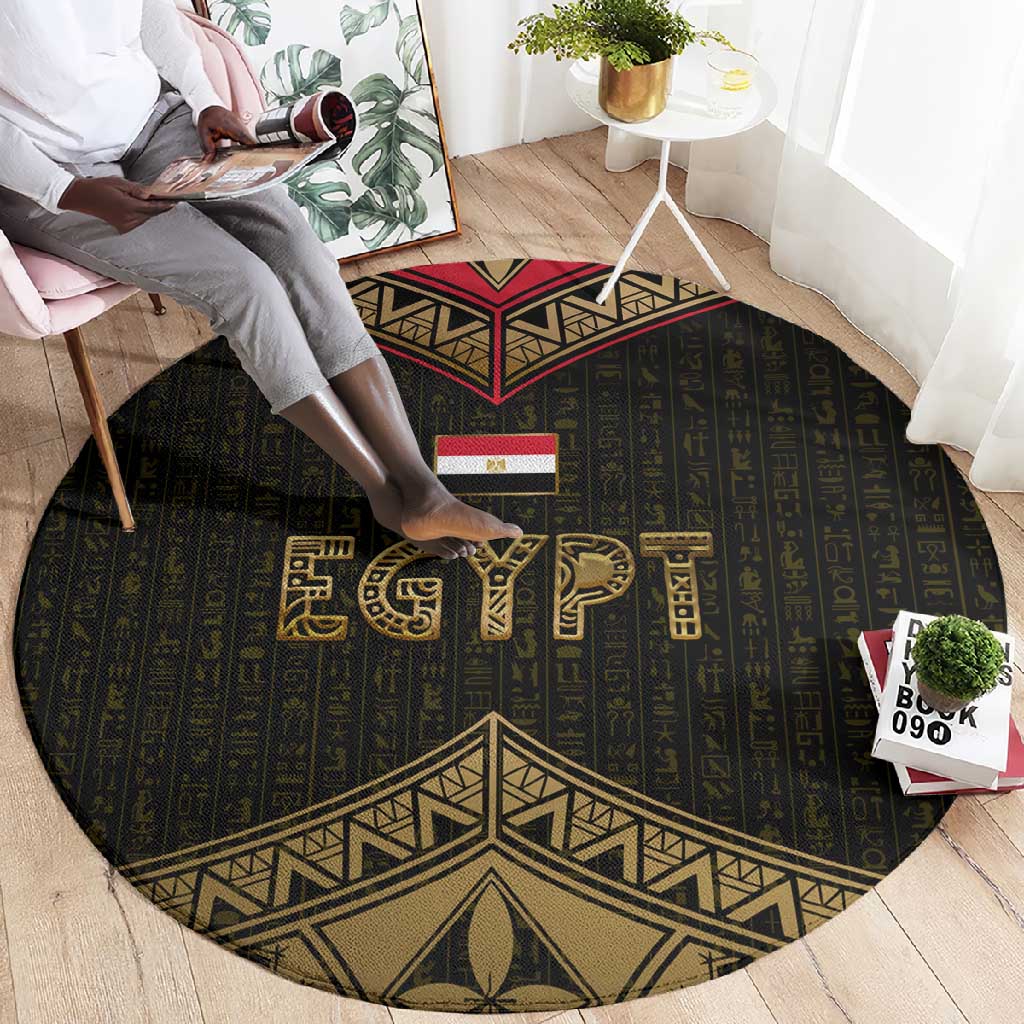 Ankh Eye of Horus Egypt Round Carpet Ancient Black Gold Hieroglyph Spirit TS04