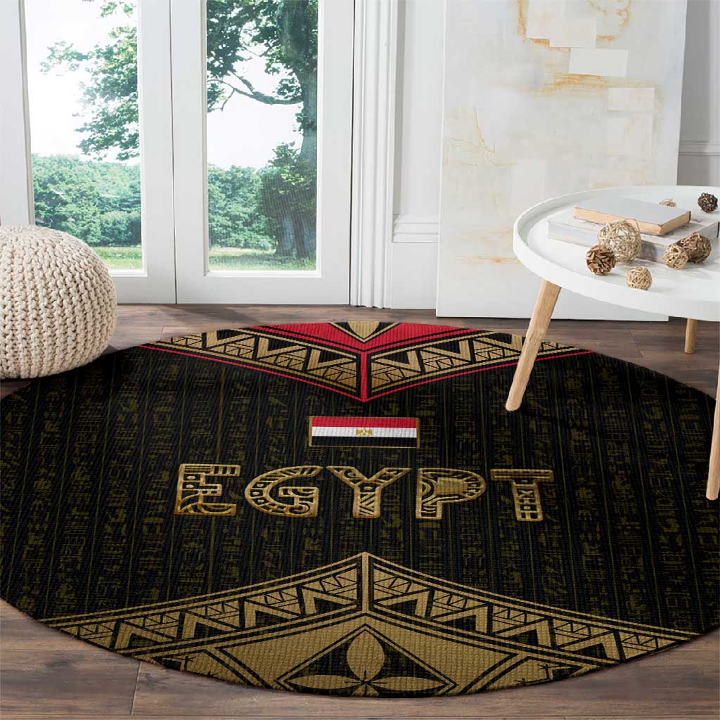 Ankh Eye of Horus Egypt Round Carpet Ancient Black Gold Hieroglyph Spirit TS04