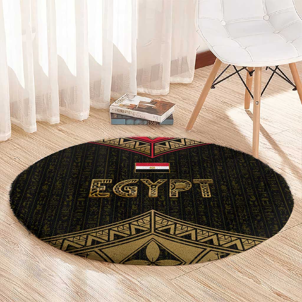 Ankh Eye of Horus Egypt Round Carpet Ancient Black Gold Hieroglyph Spirit TS04