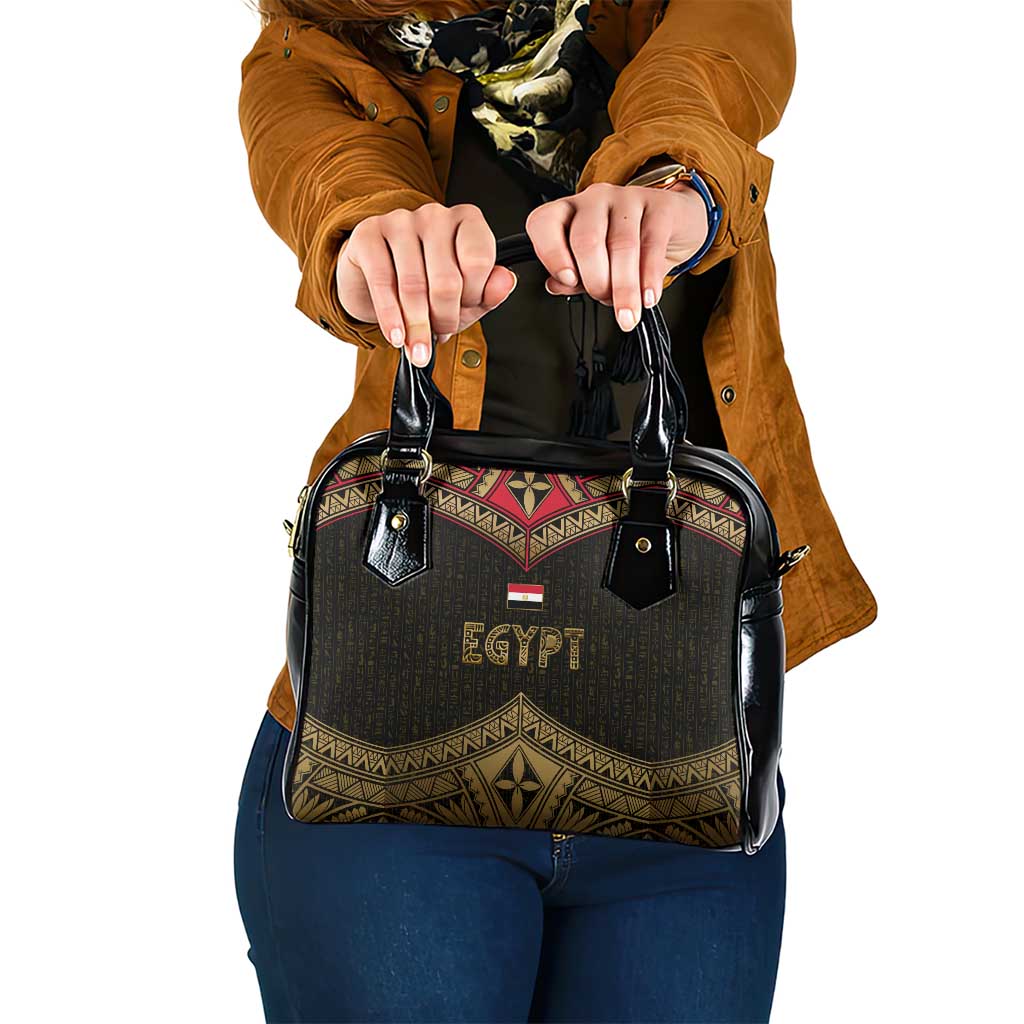 Ankh Eye of Horus Egypt Shoulder Handbag with Ancient Black Gold Hieroglyph Spirit TS04