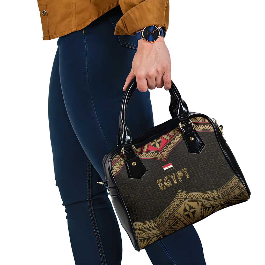 Ankh Eye of Horus Egypt Shoulder Handbag with Ancient Black Gold Hieroglyph Spirit TS04