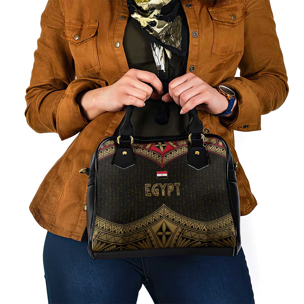 Ankh Eye of Horus Egypt Shoulder Handbag with Ancient Black Gold Hieroglyph Spirit TS04