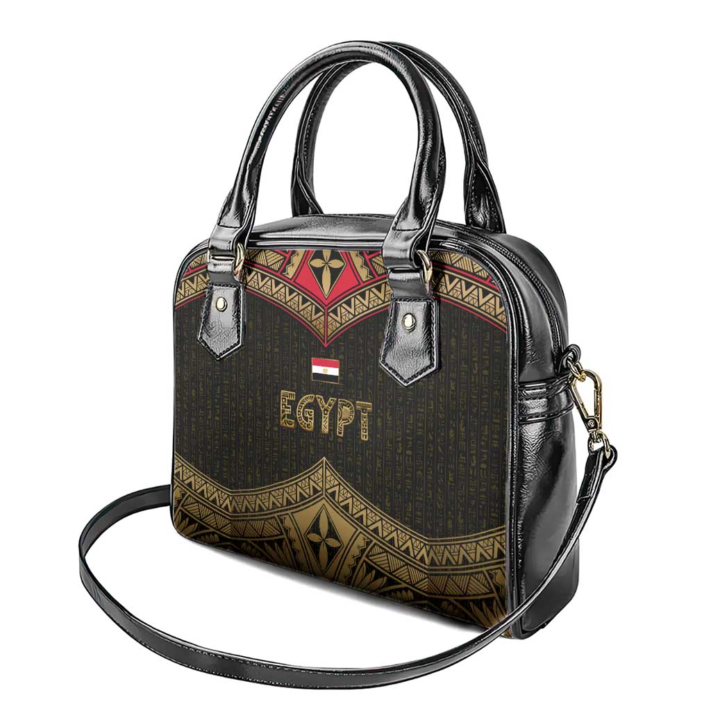Ankh Eye of Horus Egypt Shoulder Handbag with Ancient Black Gold Hieroglyph Spirit TS04
