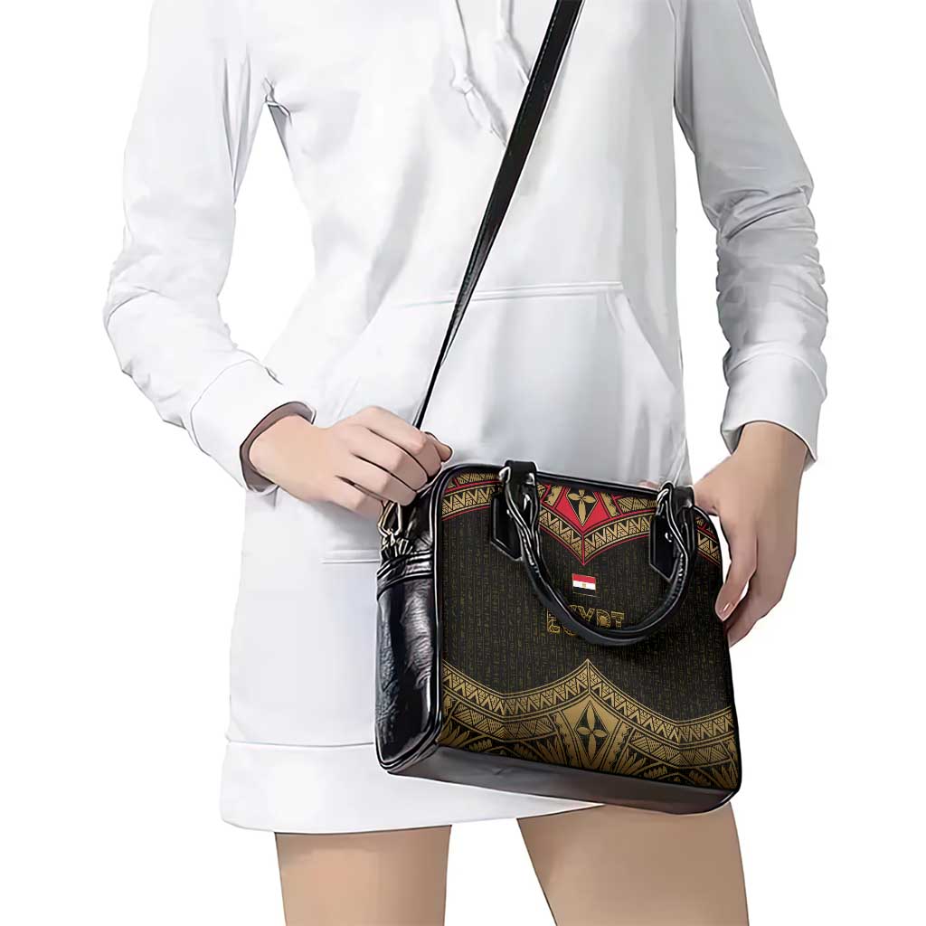 Ankh Eye of Horus Egypt Shoulder Handbag with Ancient Black Gold Hieroglyph Spirit TS04