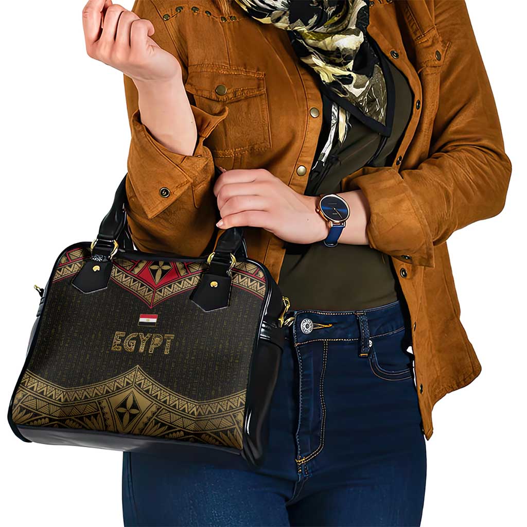 Ankh Eye of Horus Egypt Shoulder Handbag with Ancient Black Gold Hieroglyph Spirit TS04