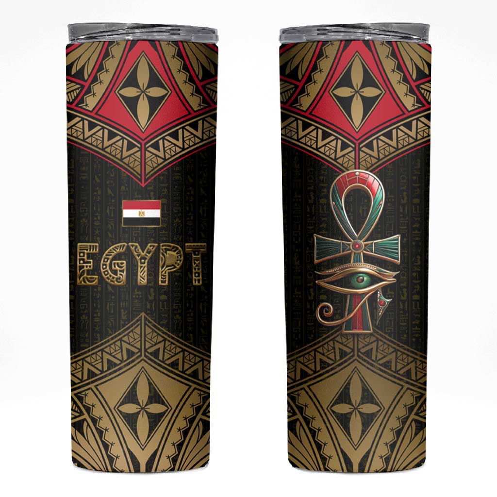 Ankh Eye of Horus Egypt Skinny Tumbler Ancient Black Gold Hieroglyph Spirit TS04