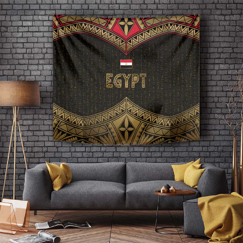 Ankh Eye of Horus Egypt Tapestry Ancient Black Gold Hieroglyph Spirit TS04