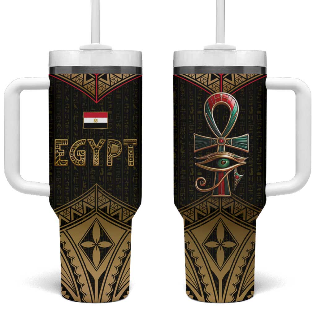 Ankh Eye of Horus Egypt Tumbler With Handle Ancient Black Gold Hieroglyph Spirit TS04