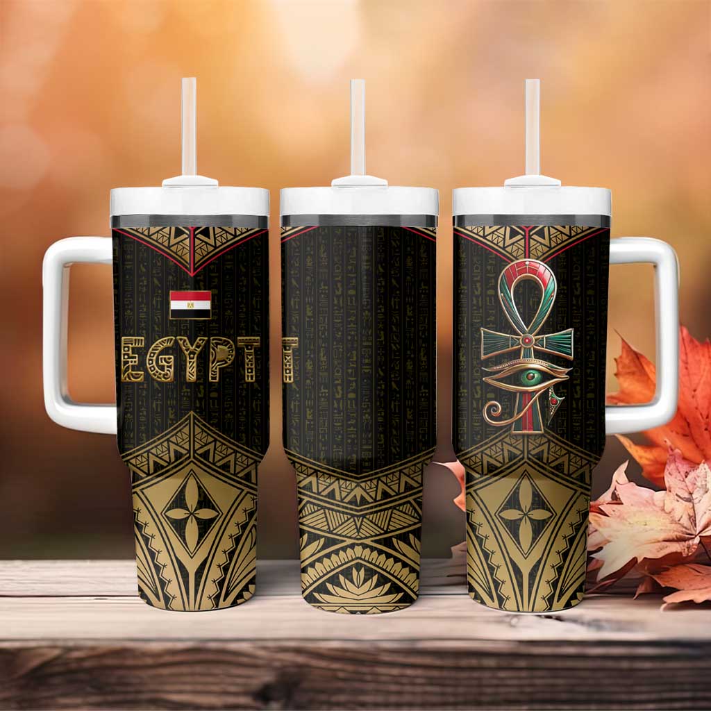 Ankh Eye of Horus Egypt Tumbler With Handle Ancient Black Gold Hieroglyph Spirit TS04