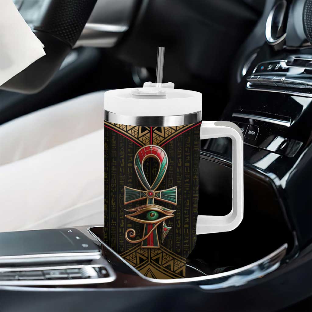 Ankh Eye of Horus Egypt Tumbler With Handle Ancient Black Gold Hieroglyph Spirit TS04