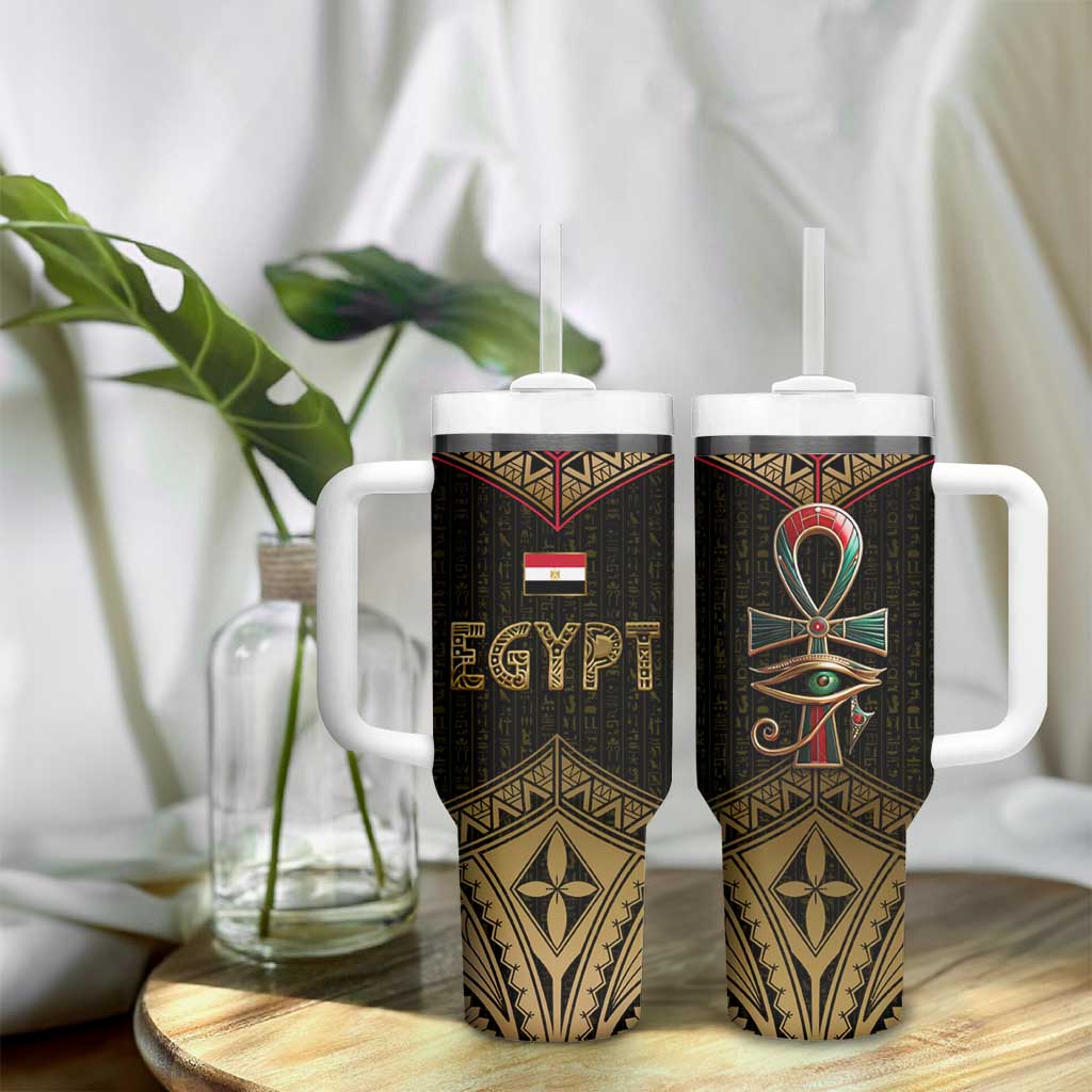 Ankh Eye of Horus Egypt Tumbler With Handle Ancient Black Gold Hieroglyph Spirit TS04