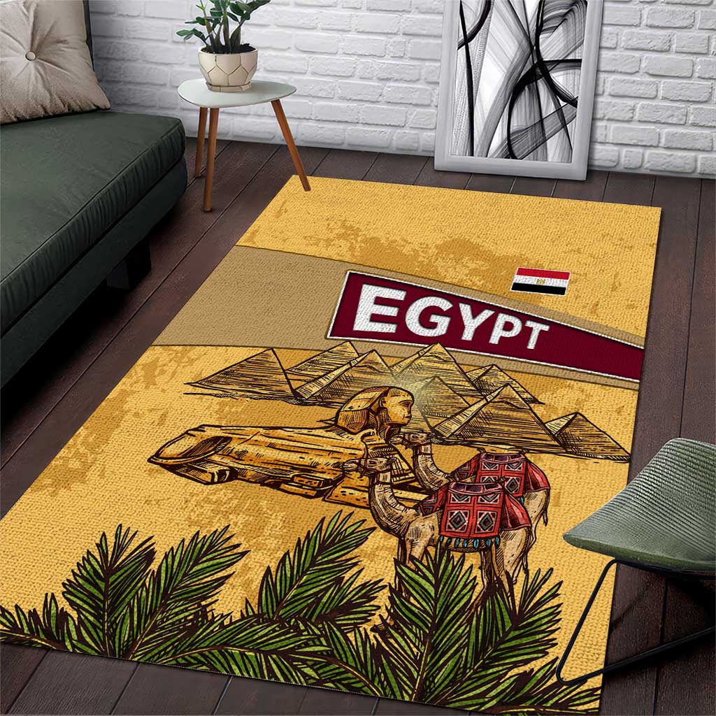 Egyptian Pyramids and Anubis Area Rug Camel Caravan Desert TS04