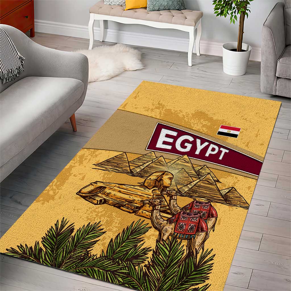 Egyptian Pyramids and Anubis Area Rug Camel Caravan Desert TS04