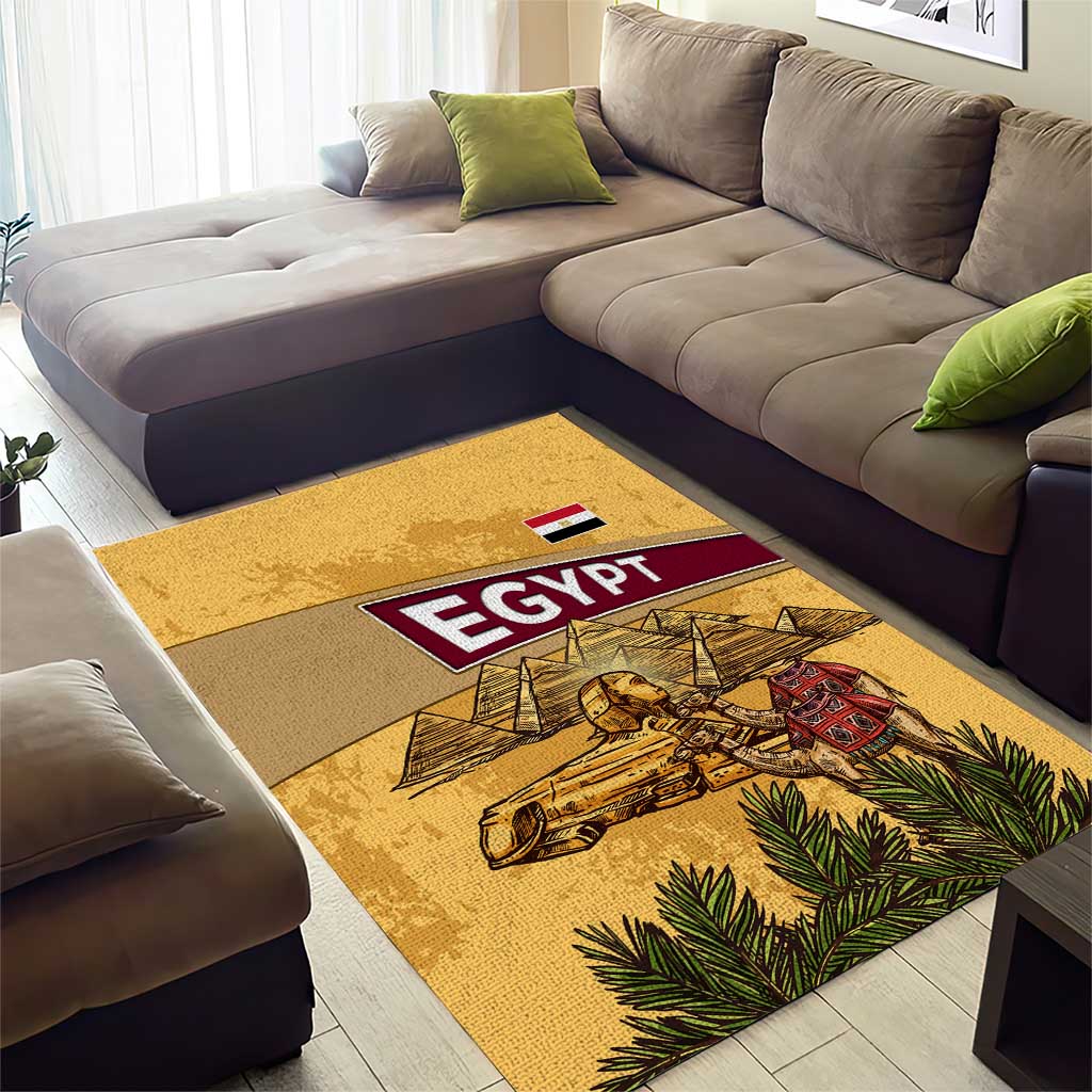 Egyptian Pyramids and Anubis Area Rug Camel Caravan Desert TS04