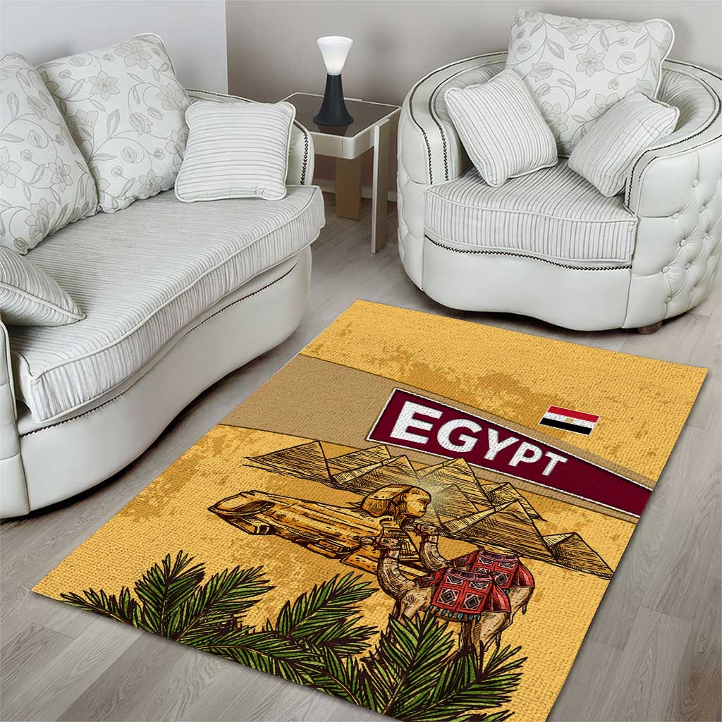 Egyptian Pyramids and Anubis Area Rug Camel Caravan Desert TS04